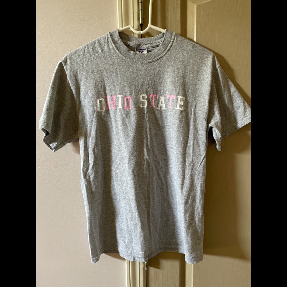 Ohio State t-shirt size med. gray w/ pink & white